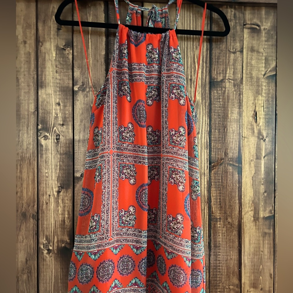 Lulus: orange halter neck sun dress: XS
